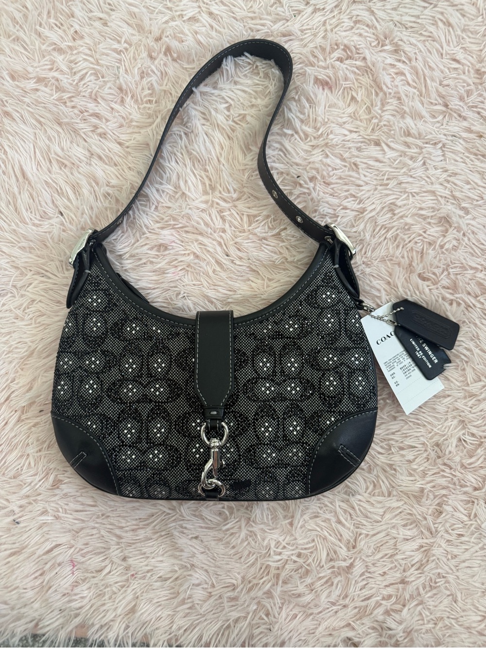 Coach Black Signature Shoulder Bag with Silver hardware (read description)